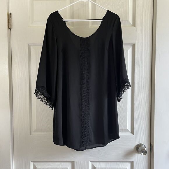 ASTR Cocktail Dress Size Small Lace Trim Black Formal Party Mini Shift REVOLVE - Picture 1 of 9